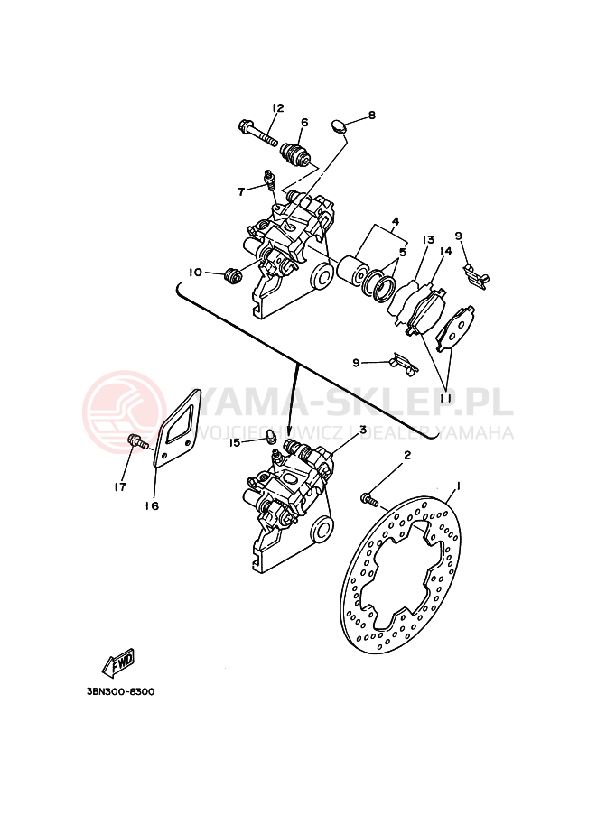 Schemat "Zacisk hamulcowy tylny" do Yamaha DT125R