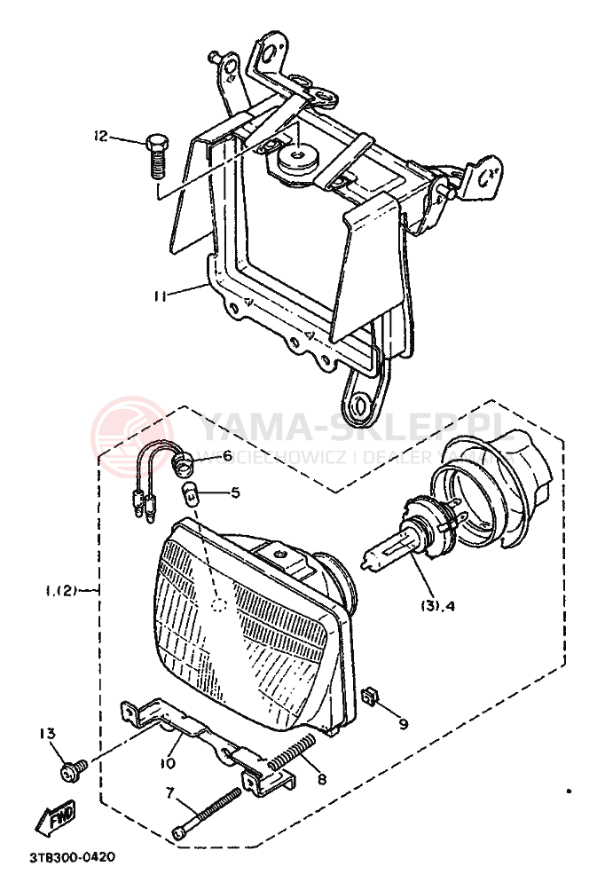 Schemat "Lampa przód" do Yamaha XT600E