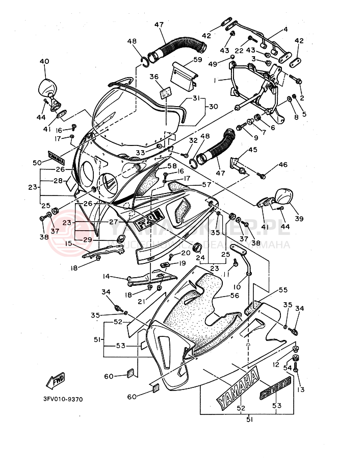 Schemat "elementy nadwozia" do Yamaha FZR750R