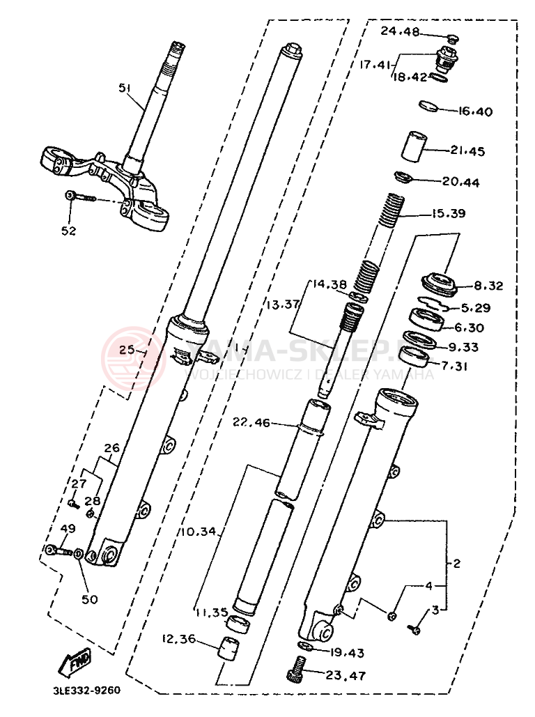 Schemat "Amortyzatory przód" do Yamaha FZR1000