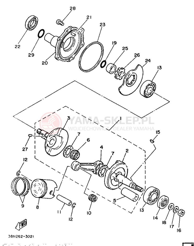 Schemat "Wał korbowy, tłok" do Yamaha YB100