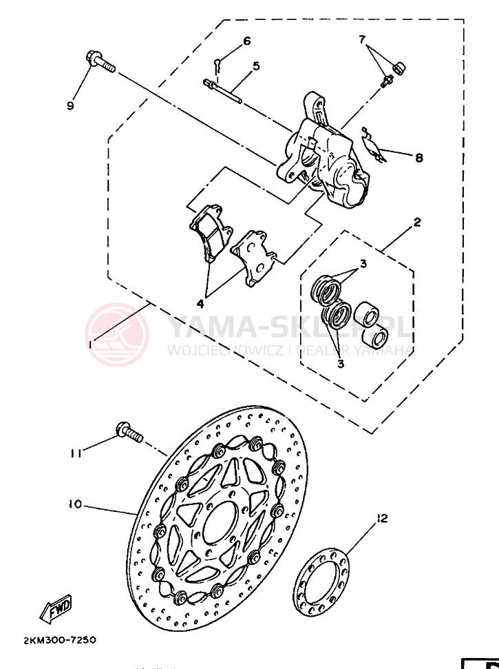 Schemat "Zacisk hamulcowy + tarcza przód" do Yamaha TZ250