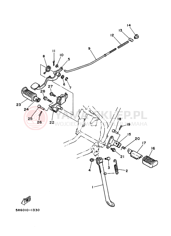 Schemat "Stopka postojowa i podnóżki" do Yamaha RZ50