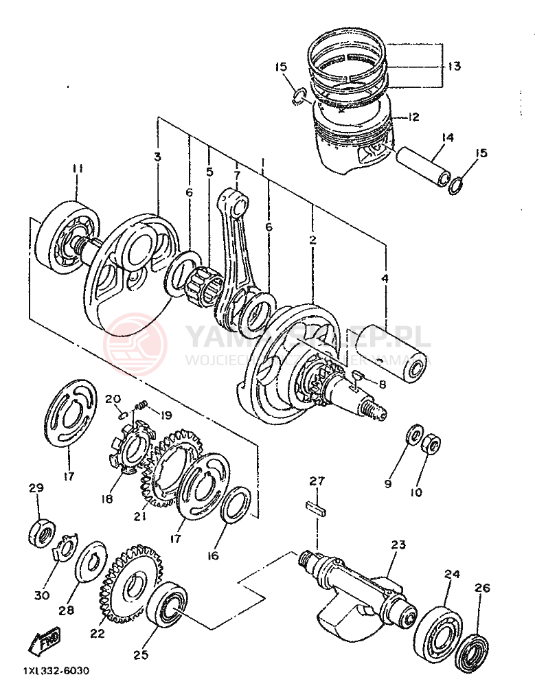 Schemat "Wał korbowy, tłok" do Yamaha SRX600