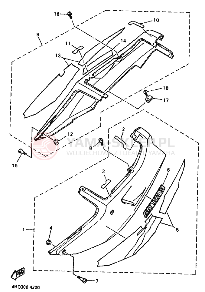 Schemat "Pokrywa boczna" do Yamaha YZF750R