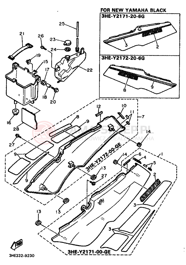 Schemat "Owiewki, pola numer., zb. oleju" do Yamaha FZR500