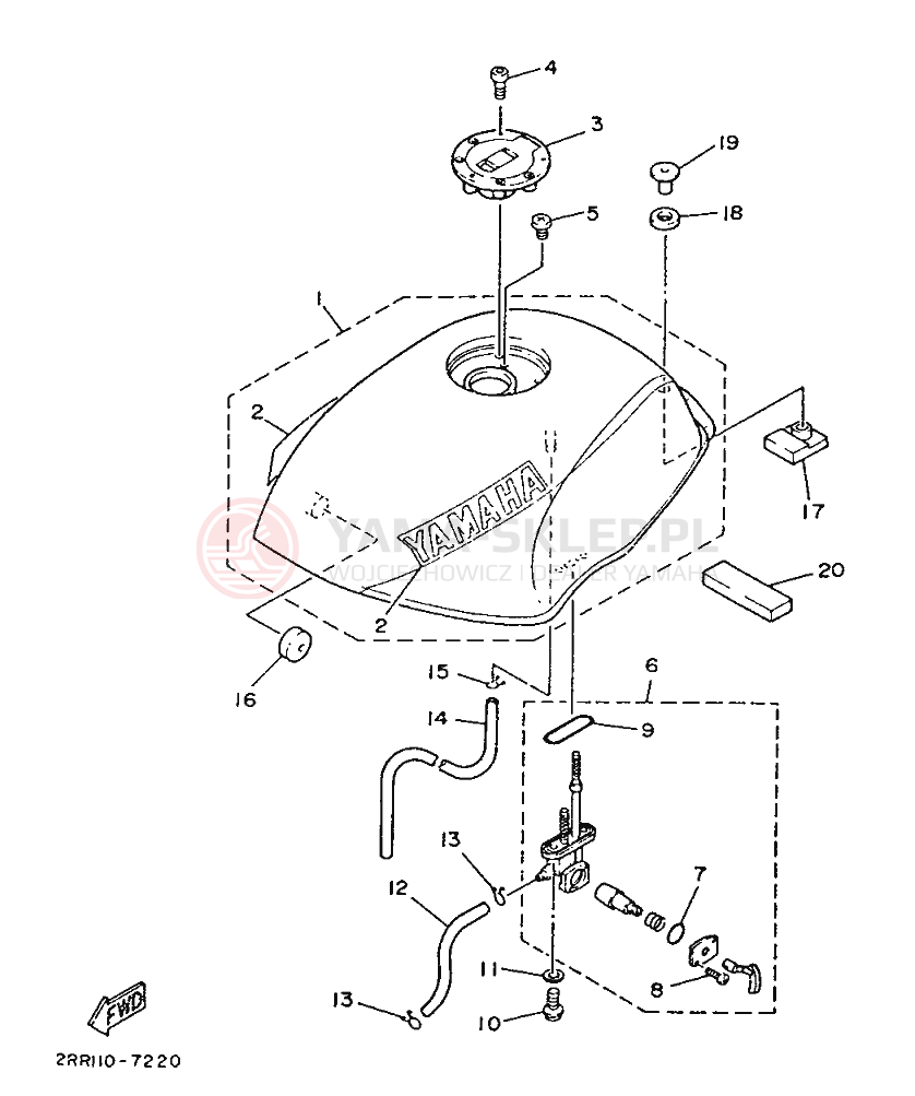 Schemat "zbiornik paliwa" do Yamaha YSR50T