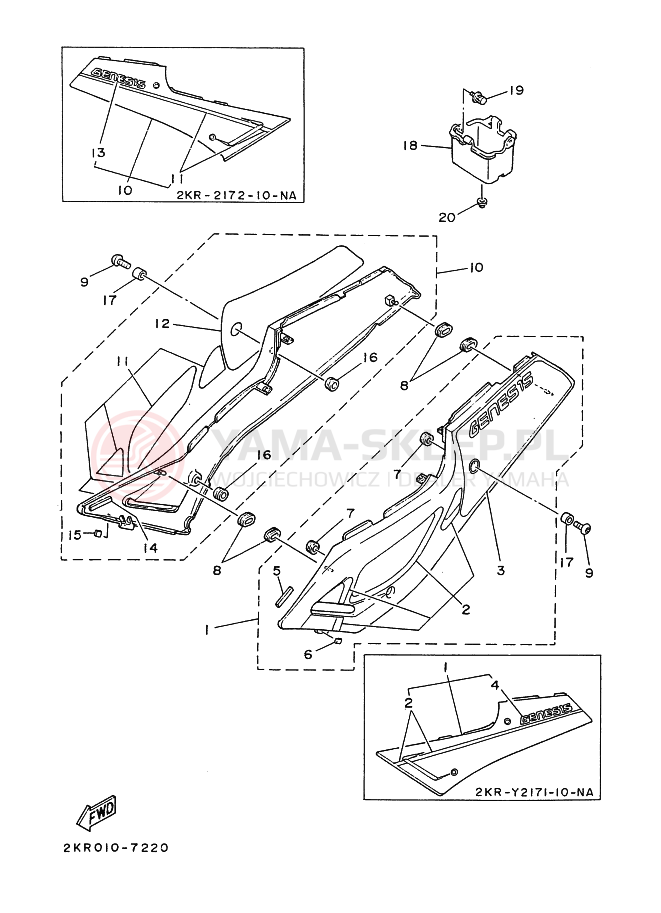 Schemat "Pokrywa boczna" do Yamaha FZR250
