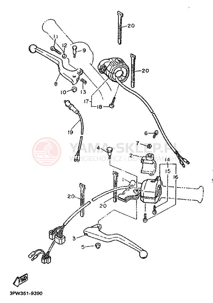 Schemat "Kierownica i osprzęt" do Yamaha XT600