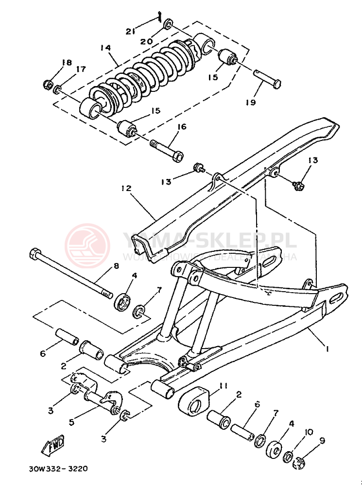 Schemat "wahacz, zawieszenie tył" do Yamaha RD75LC