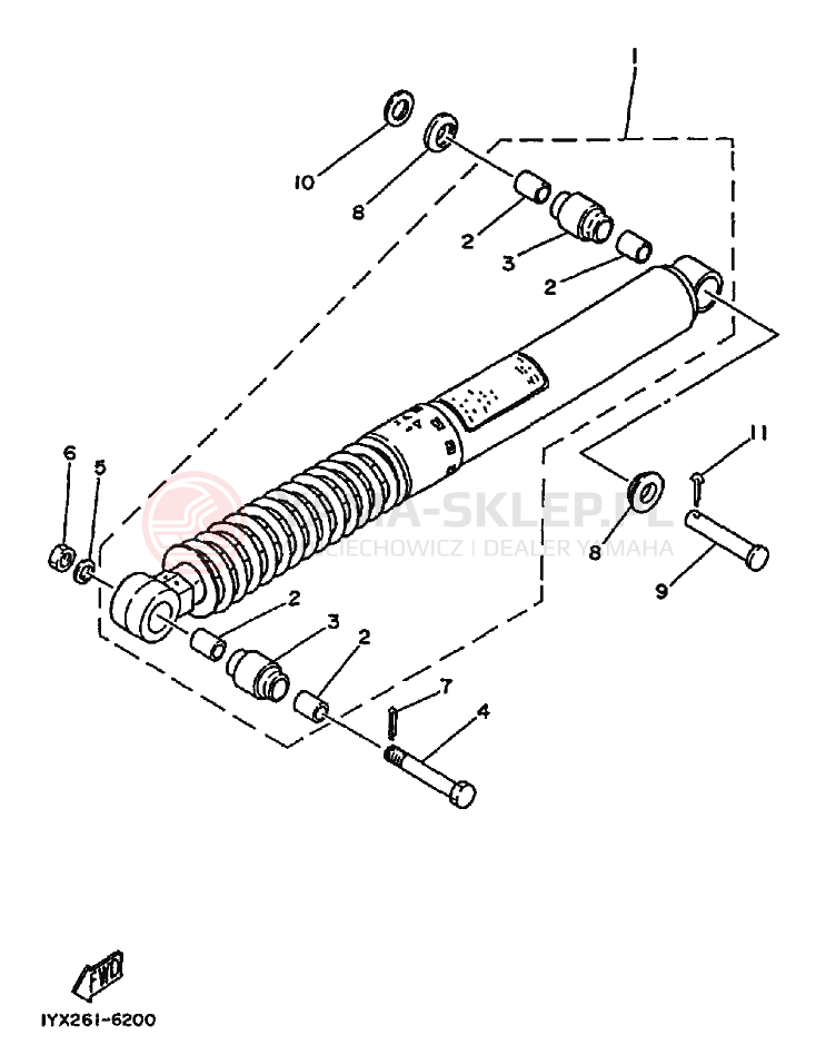 Schemat "zawieszenie tył" do Yamaha DT175 DT175B