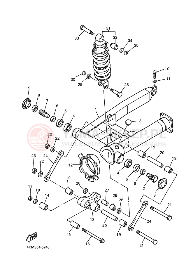 Schemat "wahacz, zawieszenie tył" do Yamaha XJ900S DIVERSION