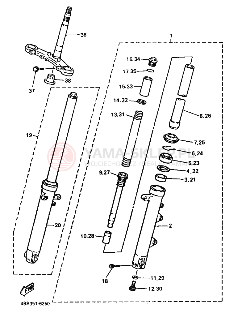 Schemat "Amortyzatory przód" do Yamaha XJ600N
