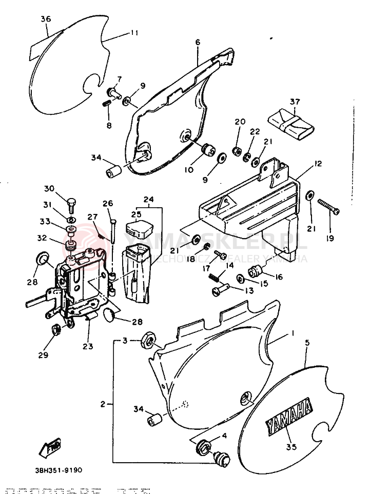 Schemat "Pokrywa boczna" do Yamaha XT500