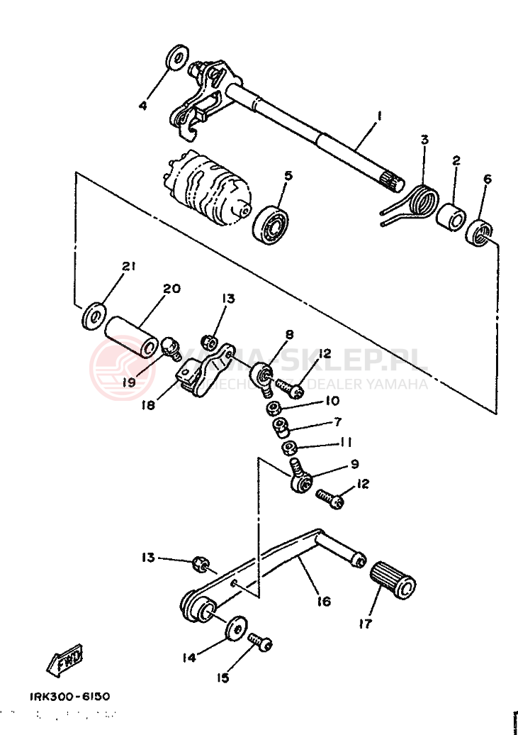 Schemat "Dźwignia zmiany biegów, wałek" do Yamaha TZ250