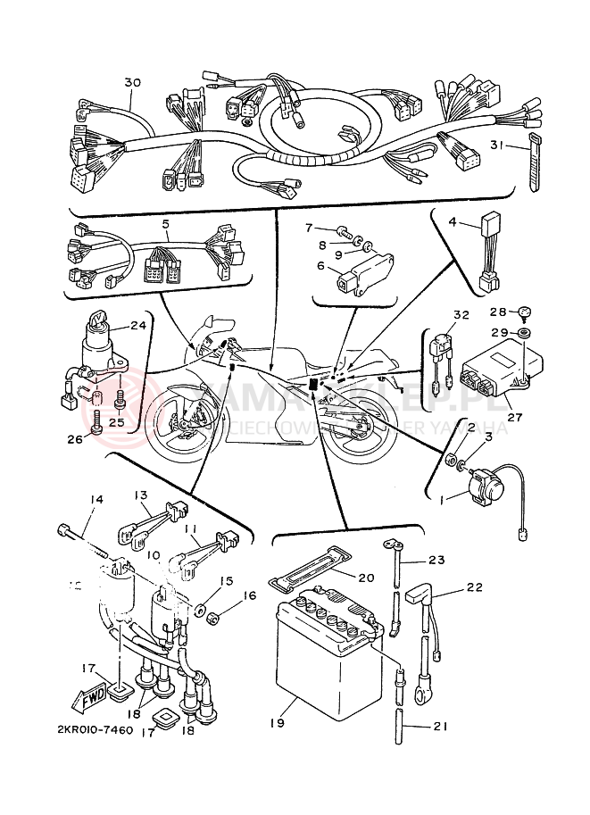 Schemat "układ elektryczny" do Yamaha FZR250