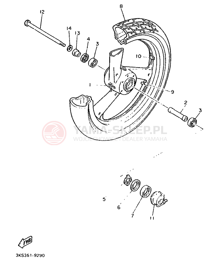 Schemat "Koło przód" do Yamaha FZ750 GENESIS