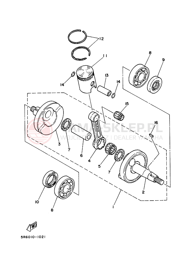 Schemat "Wał korbowy, tłok" do Yamaha RZ50