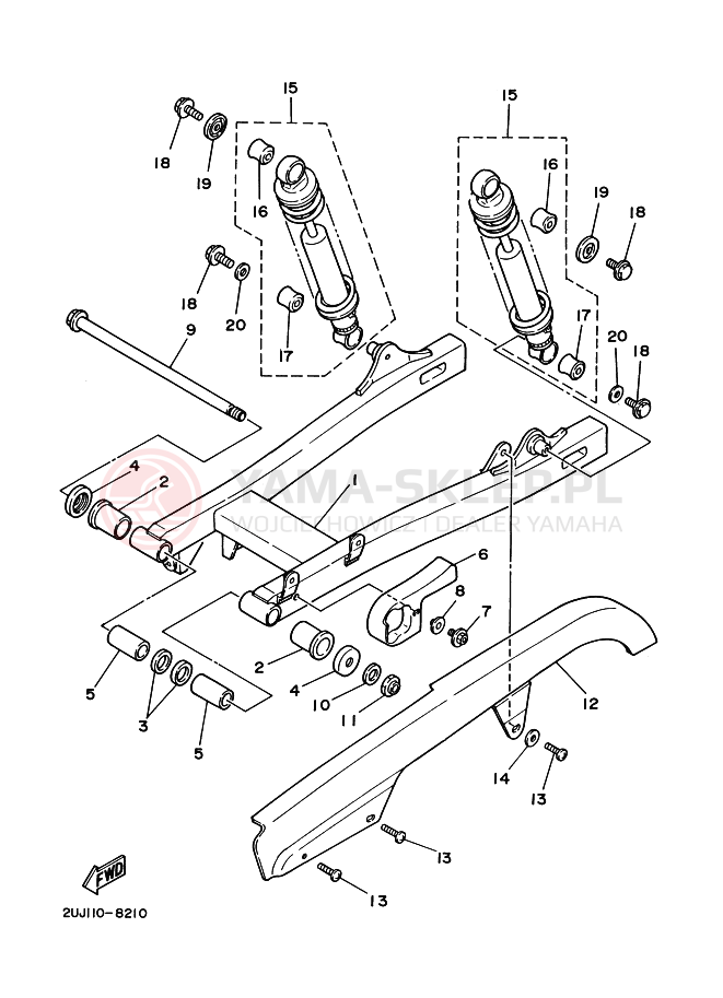 Schemat "wahacz, zawieszenie tył" do Yamaha XV125 VIRAGO
