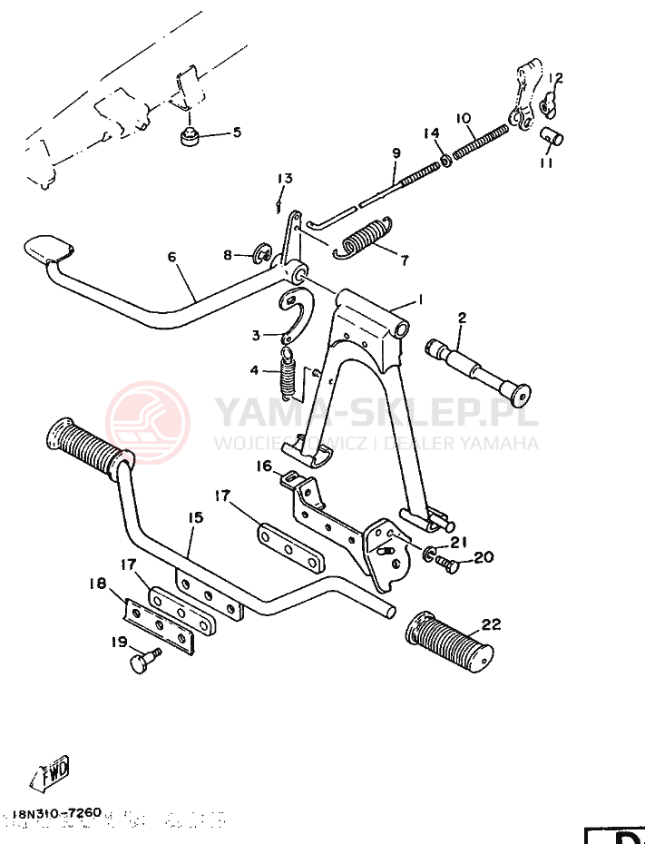 Schemat "Stopka postojowa i podnóżki" do Yamaha YB100