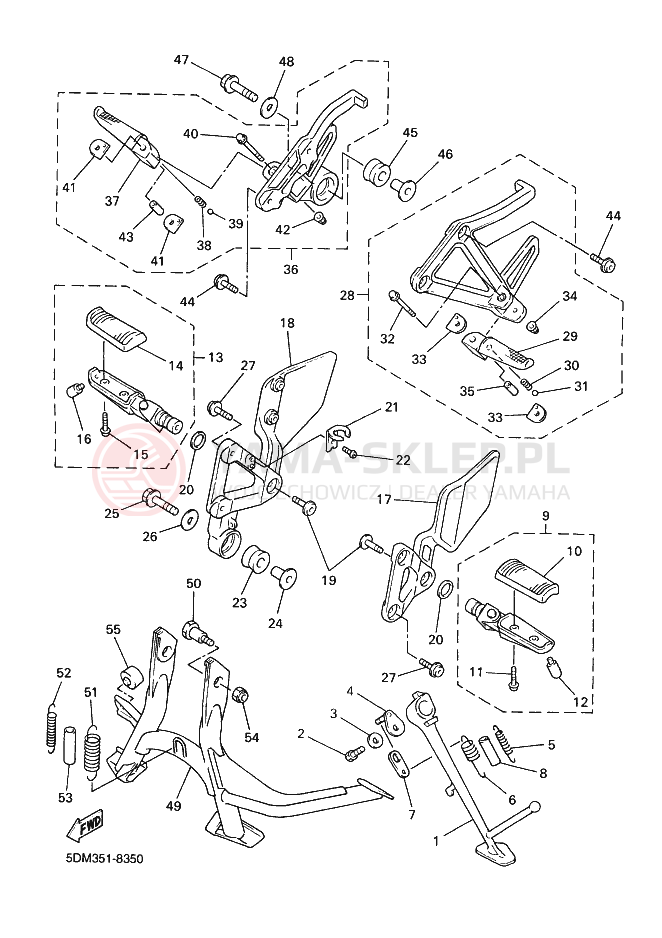 Schemat "Stopka postojowa i podnóżki" do Yamaha FZS600 FAZER