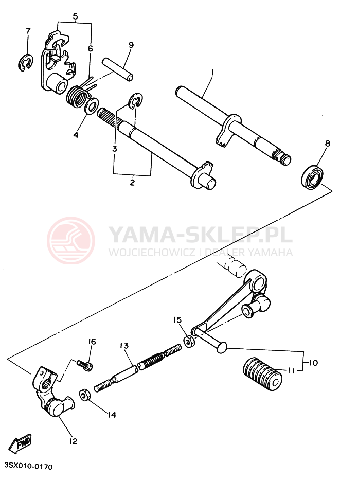 Schemat "Dźwignia zmiany biegów, wałek" do Yamaha SRX400