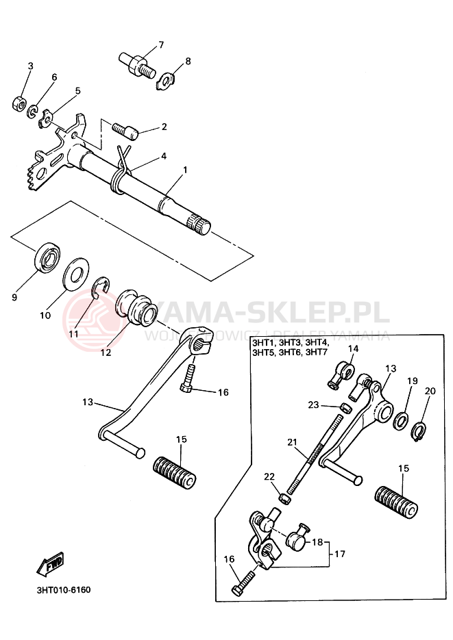 Schemat "Dźwignia zmiany biegów, wałek" do Yamaha SR400