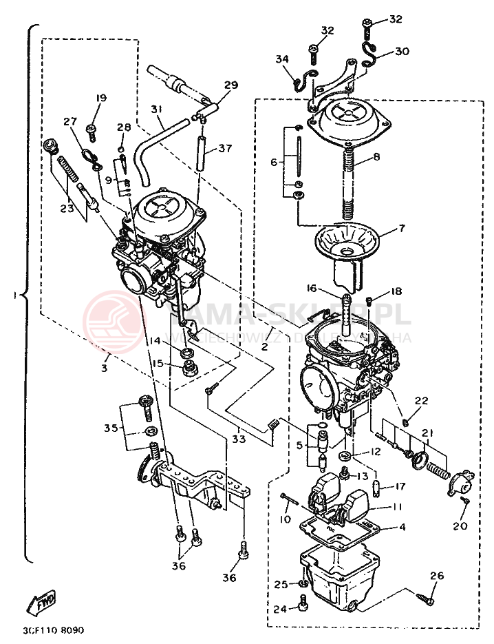 Schemat "Gaźnik" do Yamaha XV1100 VIRAGO