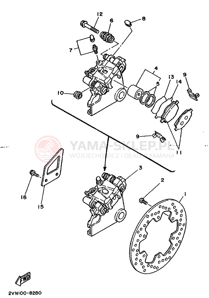 Schemat "Zacisk hamulcowy tylny" do Yamaha YZ250