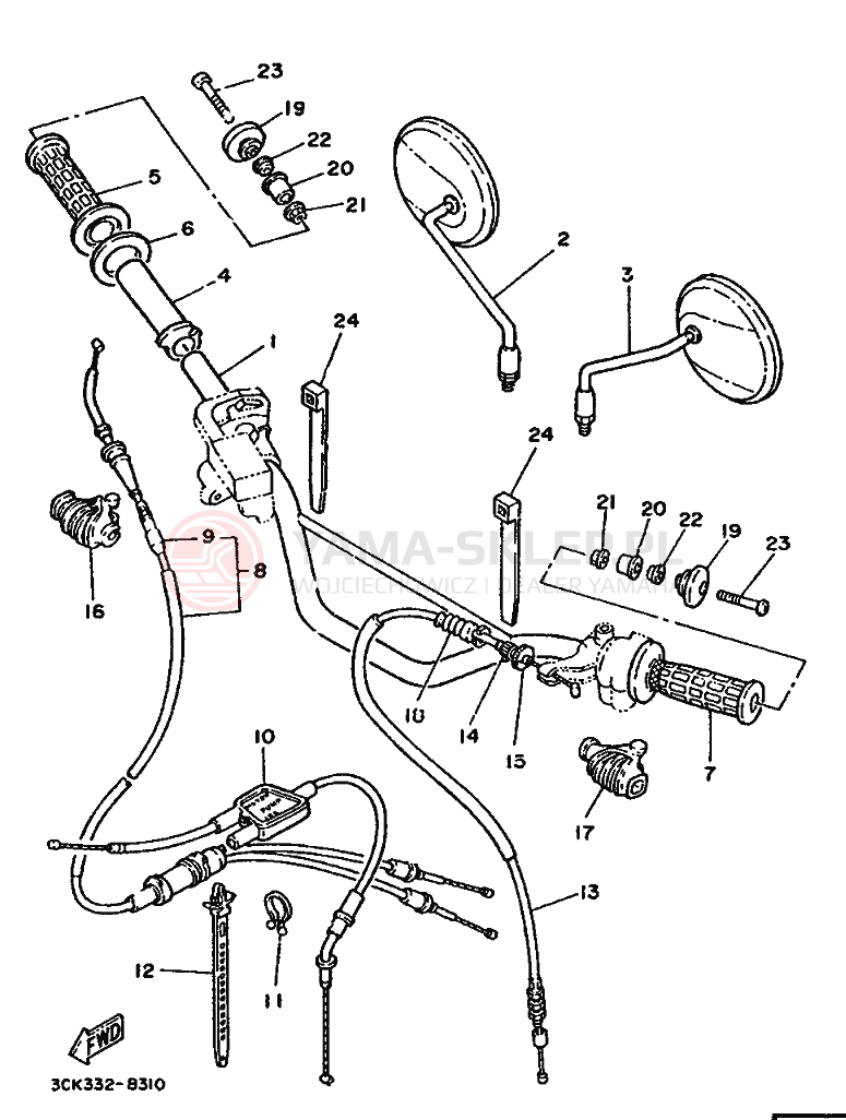 Schemat "Kierownica i osprzęt" do Yamaha TDR240