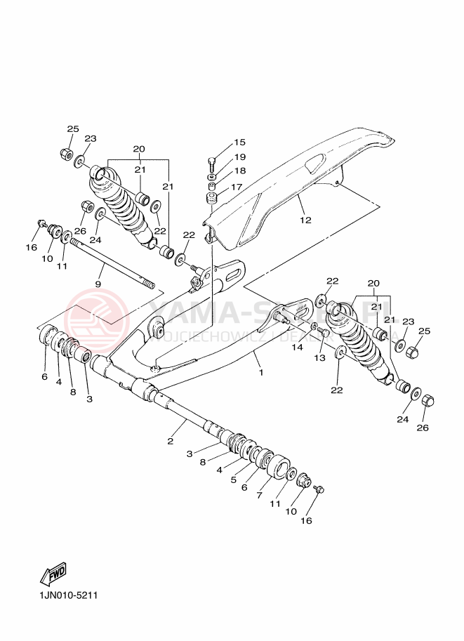 Schemat "wahacz, zawieszenie tył" do Yamaha SR400 SR400C