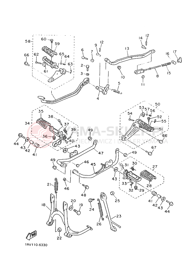 Schemat "Stopka postojowa i podnóżki" do Yamaha XV1100 VIRAGO