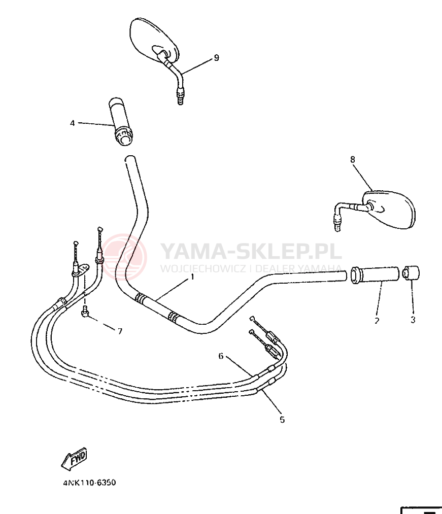 Schemat "Kierownica i osprzęt" do Yamaha XVZ13A ROYAL STAR
