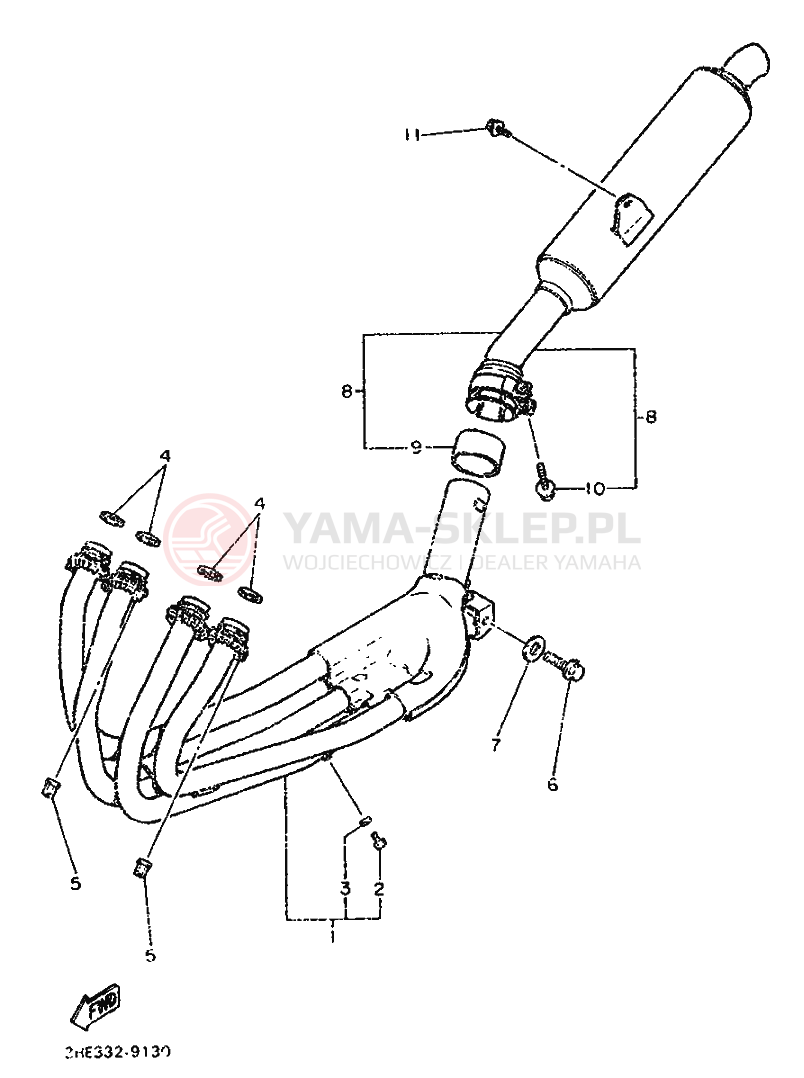 Schemat "Wydech końcowy" do Yamaha FZR500