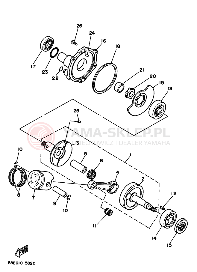 Schemat "Wał korbowy, tłok" do Yamaha YB-1