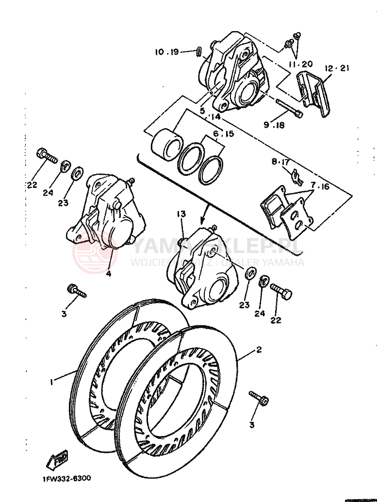Schemat "Zacisk hamulcowy + tarcza przód" do Yamaha XJ900
