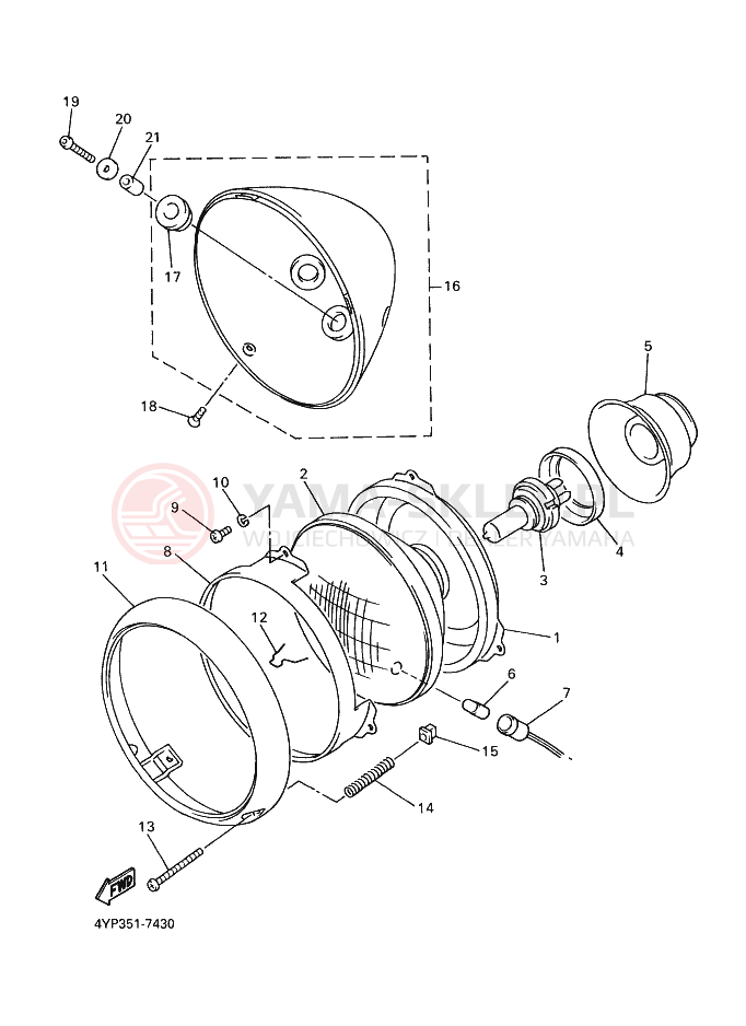 Schemat "Lampa przód" do Yamaha XVZ1300A ROYALSTAR