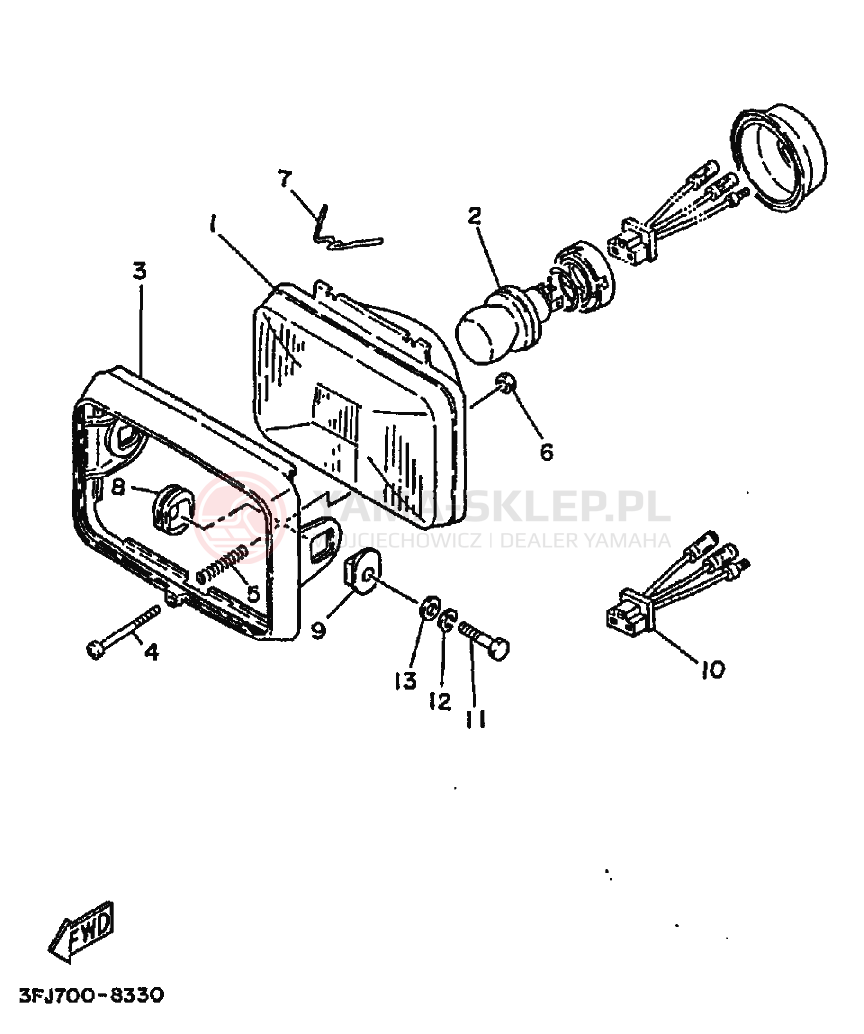 Schemat "Lampa przód" do Yamaha DT175 DT175B