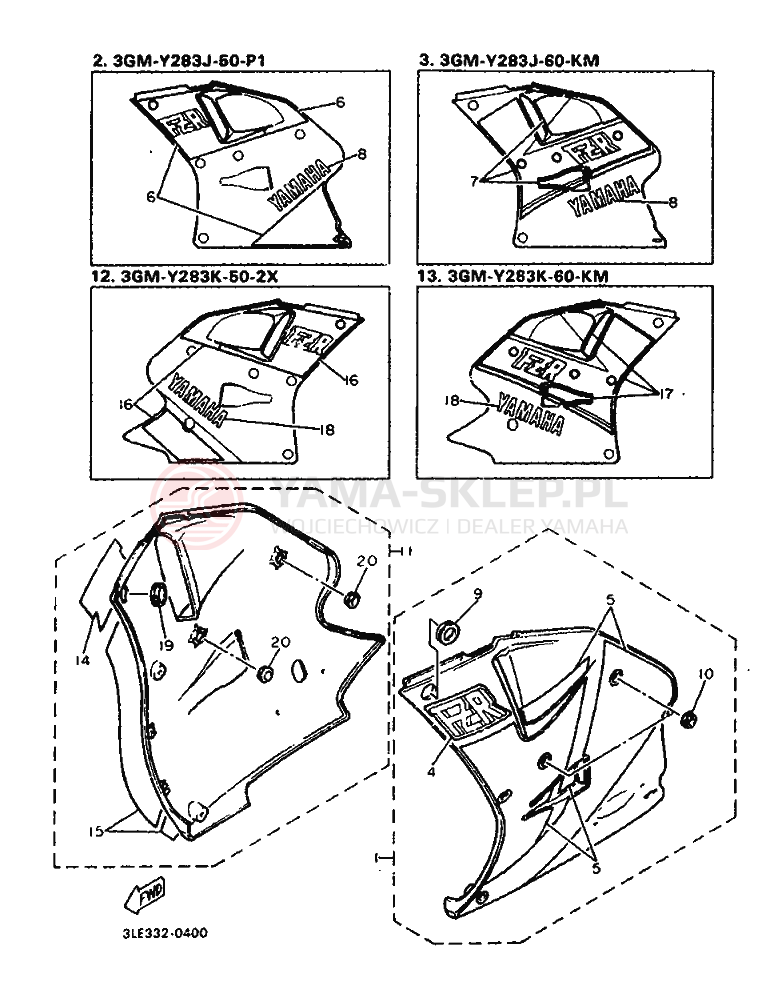Schemat "POKRYWA SILNIKA 2" do Yamaha FZR1000