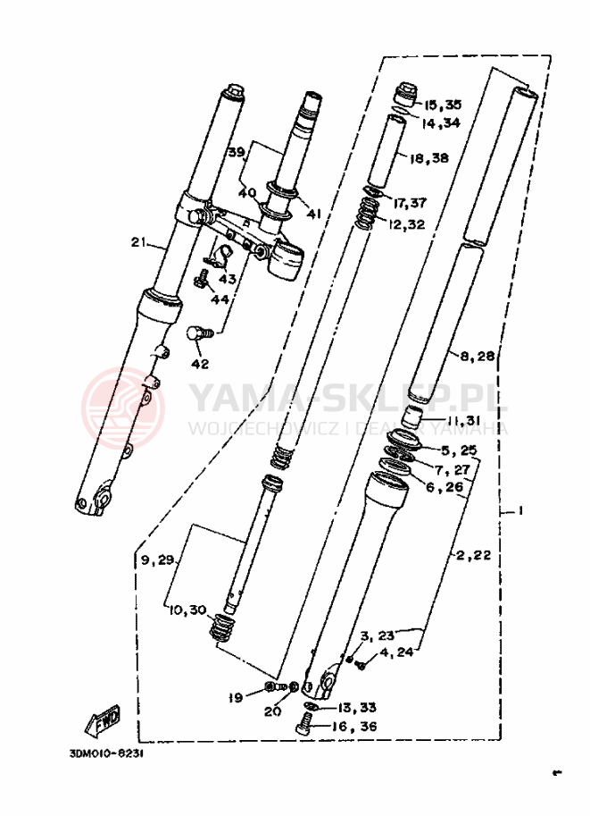 Schemat "Amortyzatory przód" do Yamaha XV250 VIRAGO