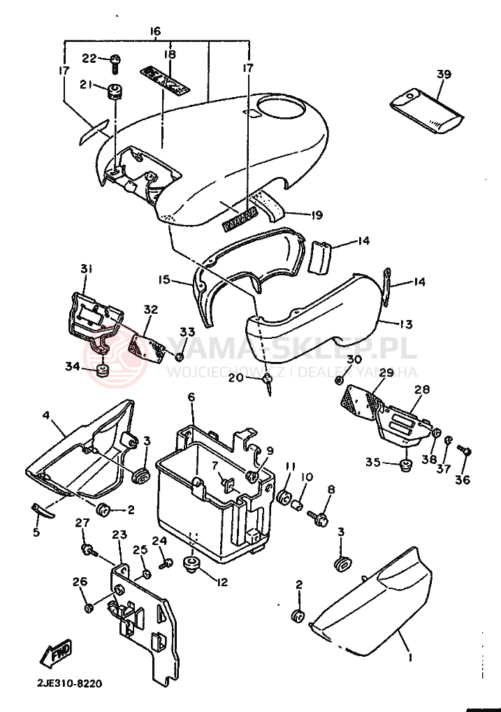 Schemat "Owiewki, pola numer., zb. oleju" do Yamaha FZX750