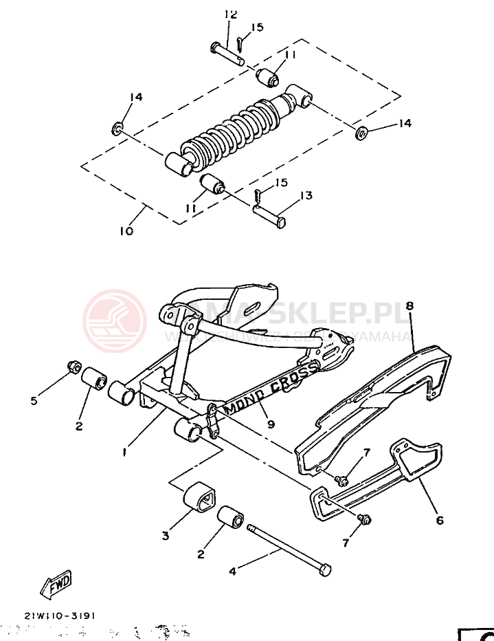 Schemat "wahacz, zawieszenie tył" do Yamaha PW80K