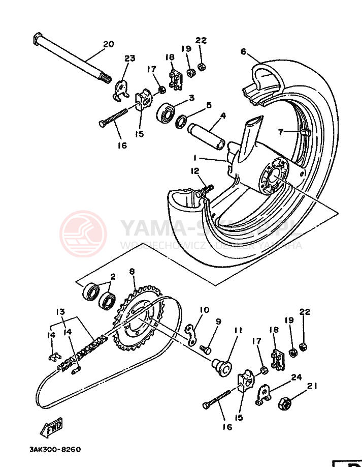 Schemat "Koło tył" do Yamaha TZ250