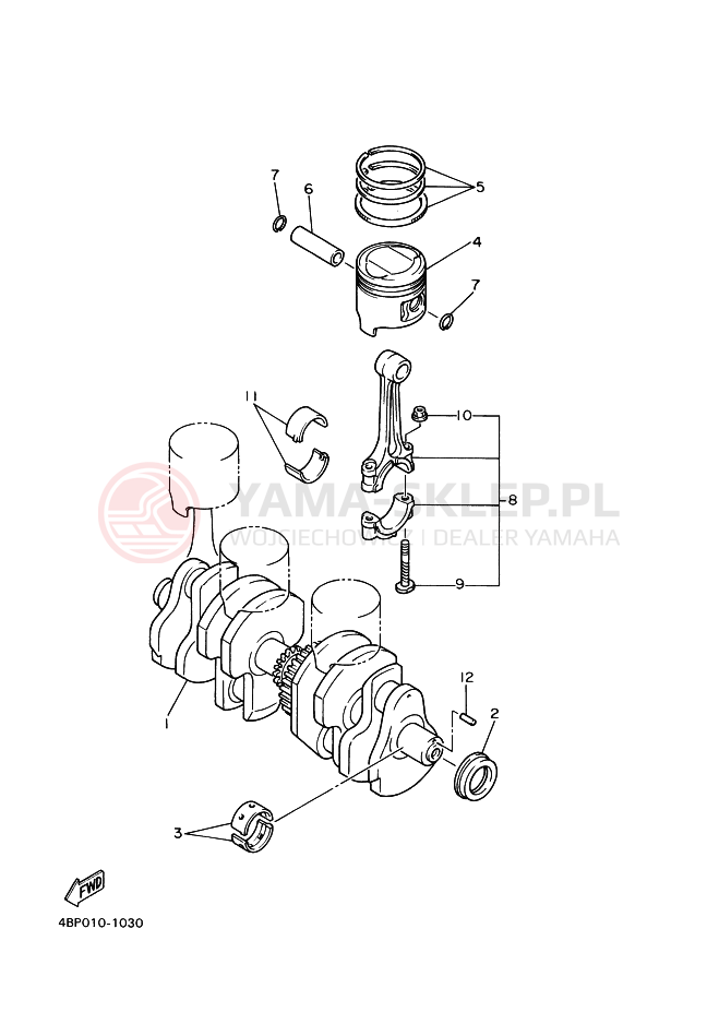 Schemat "Wał korbowy, tłok" do Yamaha XJ600N