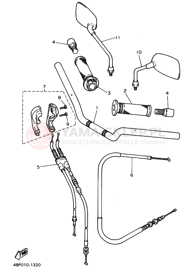 Schemat "HAMULEC TARCZOWY + PRZEWÓD" do Yamaha XJ600S DIVERSION