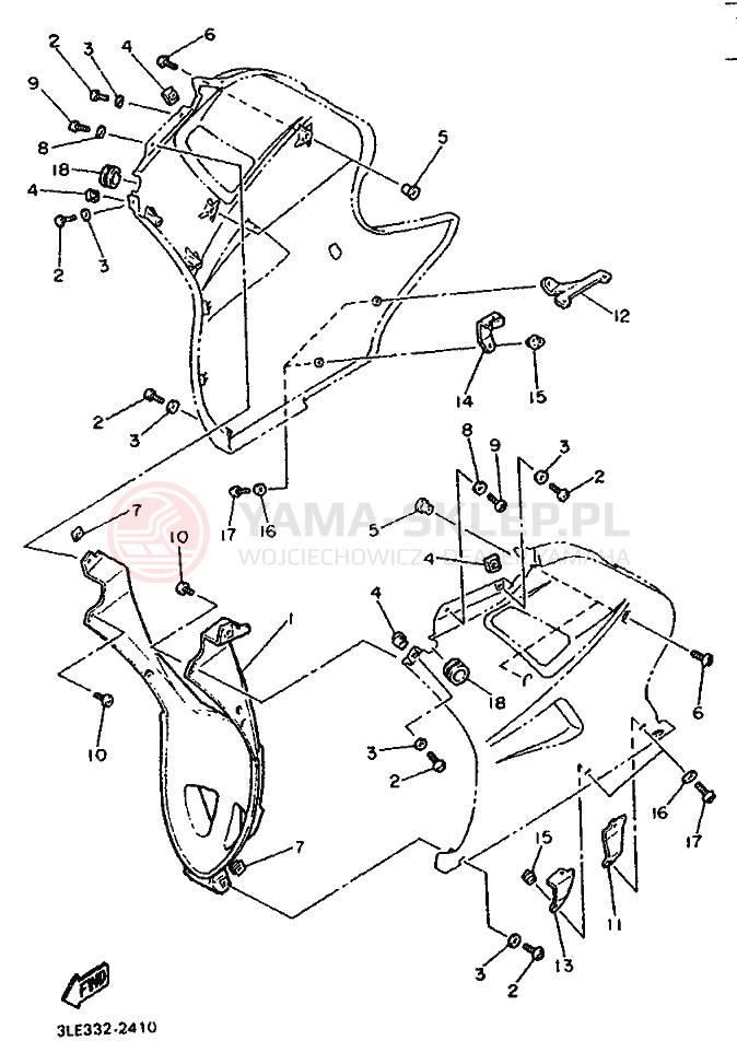 Schemat "elementy nadwozia" do Yamaha FZR1000
