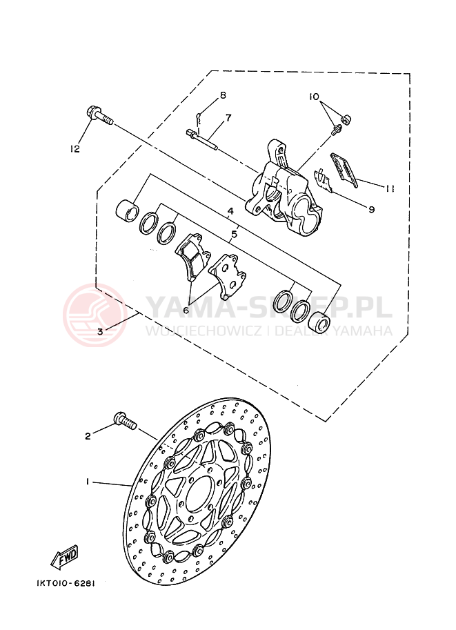 Schemat "Zacisk hamulcowy + tarcza przód" do Yamaha TZR250