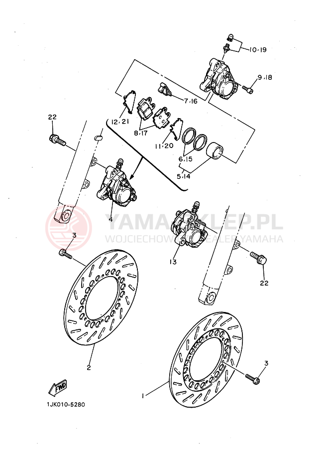 Schemat "Zacisk hamulcowy + tarcza przód" do Yamaha SRX600