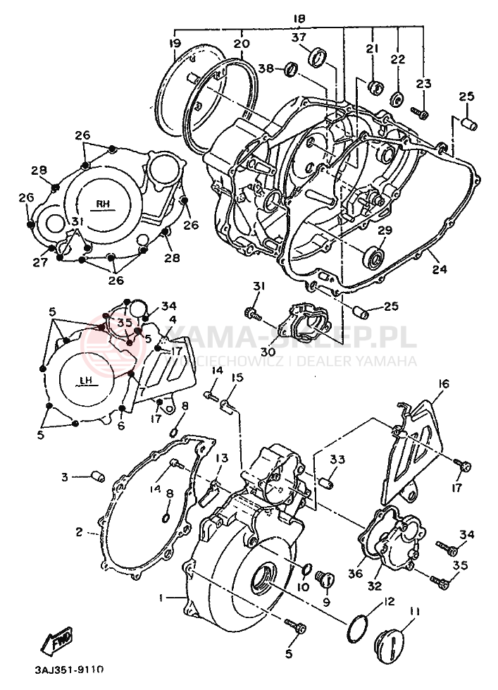 Schemat "Pokrywa silnika" do Yamaha XT600Z TENERE