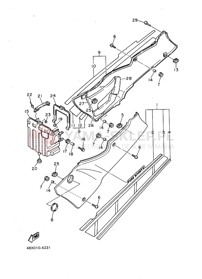 Schemat "POKRYWA BOCZNA I ZBIORNIK OLEJU" do Yamaha FZ600